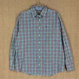 Barbour Tailored Fit Plaid Shirt L Mens Long Sleeve Button Down Blue 100% Cotton